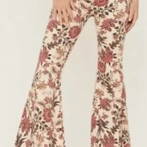 We The Free Floral Boot Cut Pants - Cream and Pink